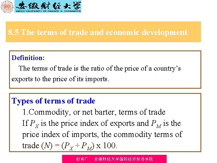 8. 5 The terms of trade and economic development Definition: The terms of trade