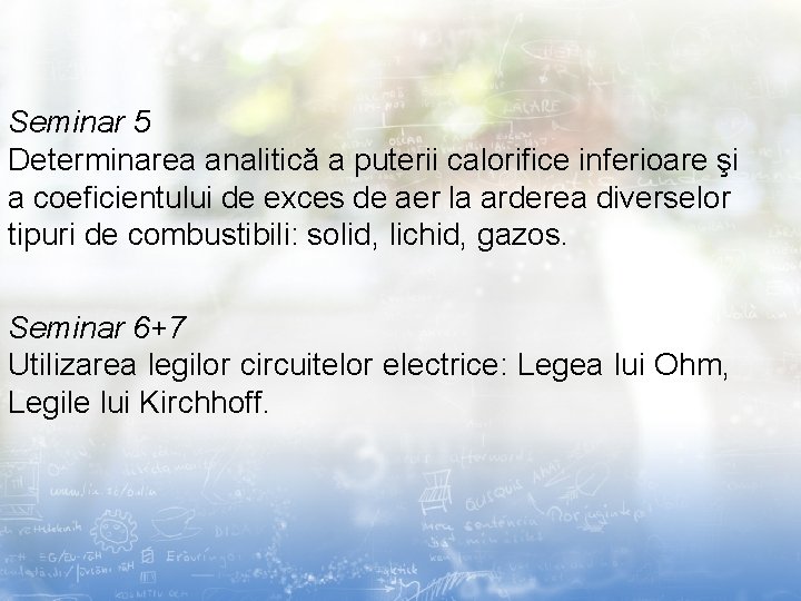 Seminar 5 Determinarea analitică a puterii calorifice inferioare şi a coeficientului de exces de