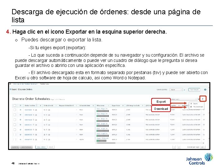 Descarga de ejecución de órdenes: desde una página de lista 4. Haga clic en