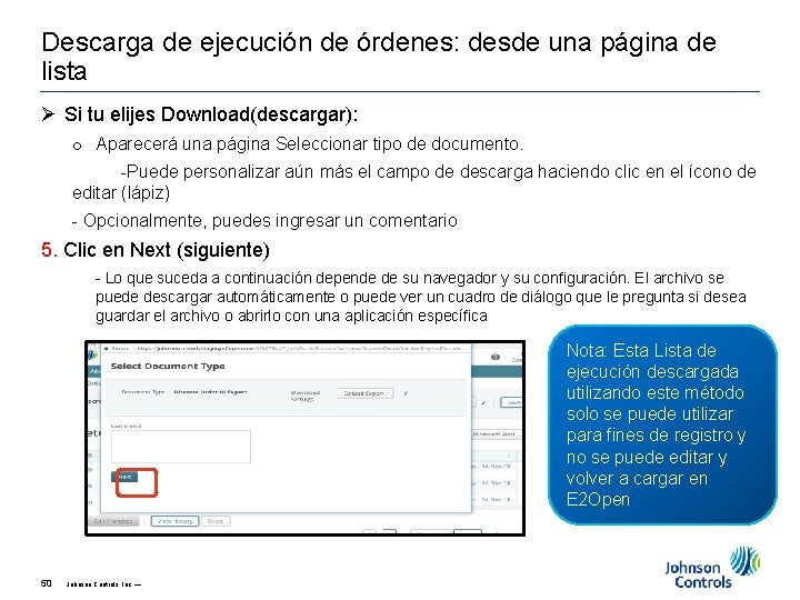 Descarga de ejecución de órdenes: desde una página de lista Ø Si tu elijes