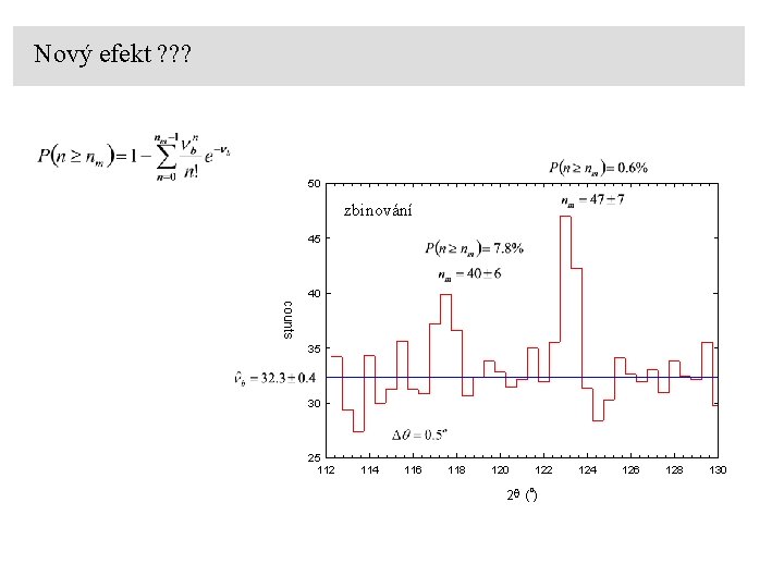 Nový efekt ? ? ? 50 zbinování 45 40 counts 35 30 25 112