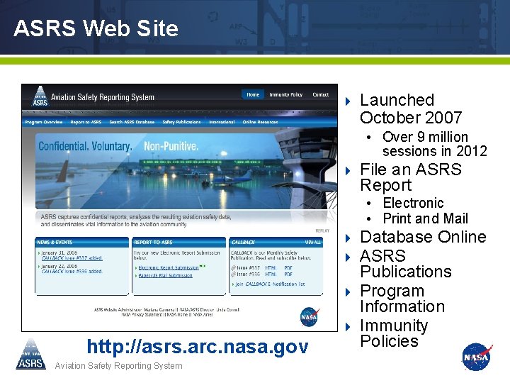 ASRS Web Site 4 Launched October 2007 • Over 9 million sessions in 2012