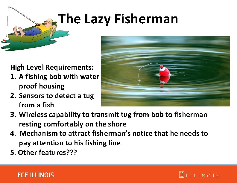 The Lazy Fisherman High Level Requirements: 1. A fishing bob with water proof housing