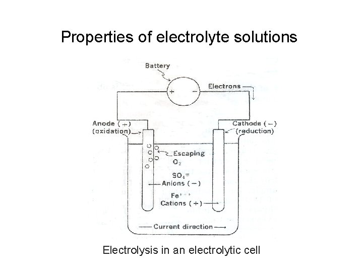 Properties of electrolyte solutions Electrolysis in an electrolytic cell Properties of electrolyte solutions Electrolysis in an electrolytic cell