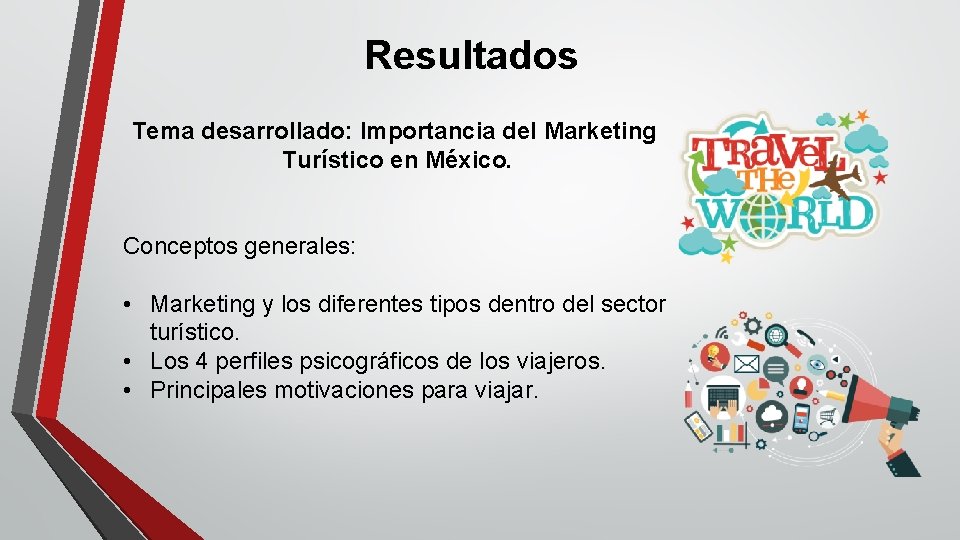 Resultados Tema desarrollado: Importancia del Marketing Turístico en México. Conceptos generales: • Marketing y