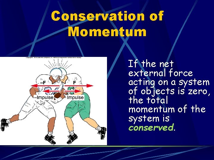 Conservation of Momentum If the net external force acting on a system of objects Conservation of Momentum If the net external force acting on a system of objects
