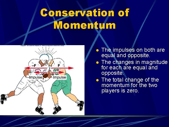 Conservation of Momentum l l l The impulses on both are equal and opposite. Conservation of Momentum l l l The impulses on both are equal and opposite.