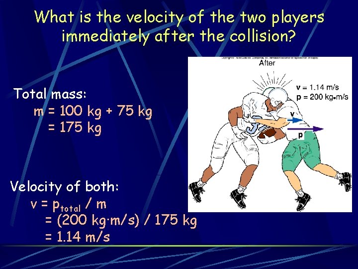 What is the velocity of the two players immediately after the collision? Total mass: What is the velocity of the two players immediately after the collision? Total mass: