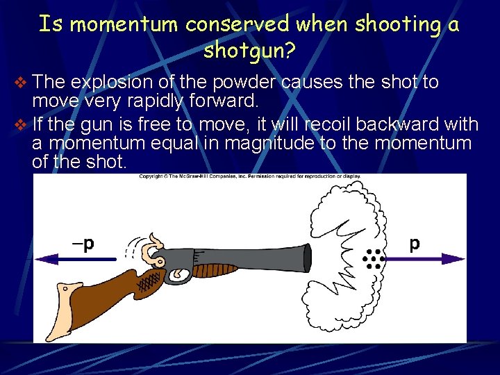 Is momentum conserved when shooting a shotgun? v The explosion of the powder causes Is momentum conserved when shooting a shotgun? v The explosion of the powder causes