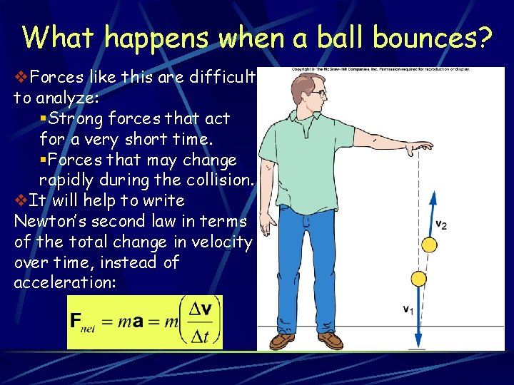 What happens when a ball bounces? v. Forces like this are difficult to analyze: What happens when a ball bounces? v. Forces like this are difficult to analyze:
