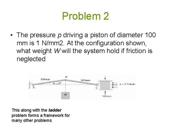 Problem 2 • The pressure p driving a piston of diameter 100 mm is