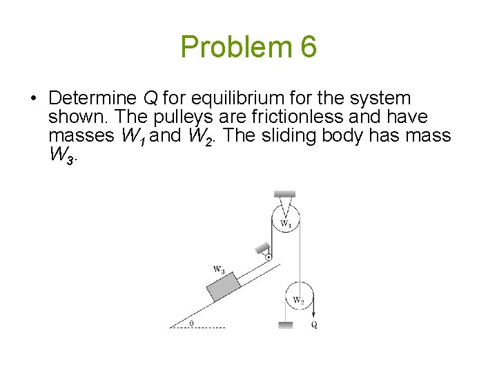 Problem 6 • Determine Q for equilibrium for the system shown. The pulleys are