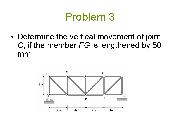 Problem 3 • Determine the vertical movement of joint C, if the member FG