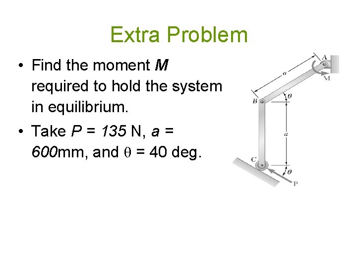 Extra Problem • Find the moment M required to hold the system in equilibrium.