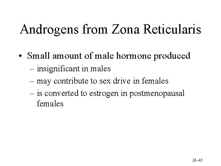 Androgens from Zona Reticularis • Small amount of male hormone produced – insignificant in