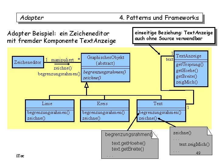 Adapter 4. Patterns und Frameworks Adapter Beispiel: ein Zeicheneditor mit fremder Komponente Text. Anzeige Adapter 4. Patterns und Frameworks Adapter Beispiel: ein Zeicheneditor mit fremder Komponente Text. Anzeige