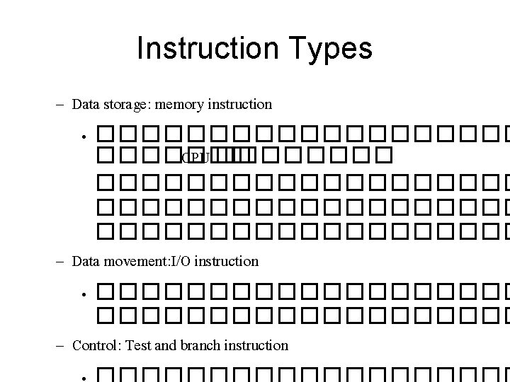 Instruction Types – Data storage: memory instruction • ���������� CPU ������������������� – Data movement: