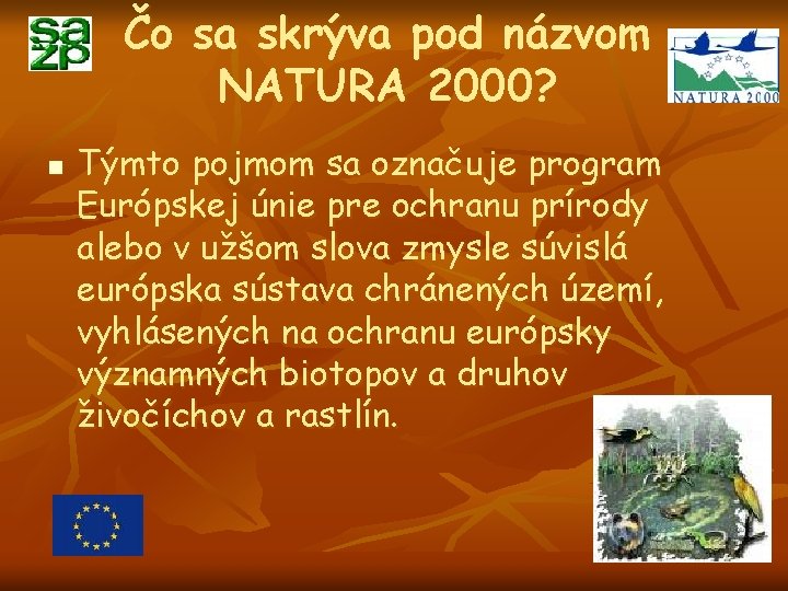 Čo sa skrýva pod názvom NATURA 2000? n Týmto pojmom sa označuje program Európskej