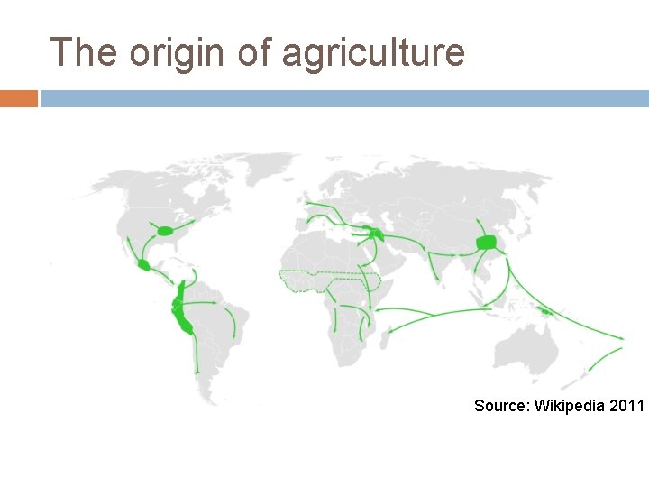 The origin of agriculture Source: Wikipedia 2011 