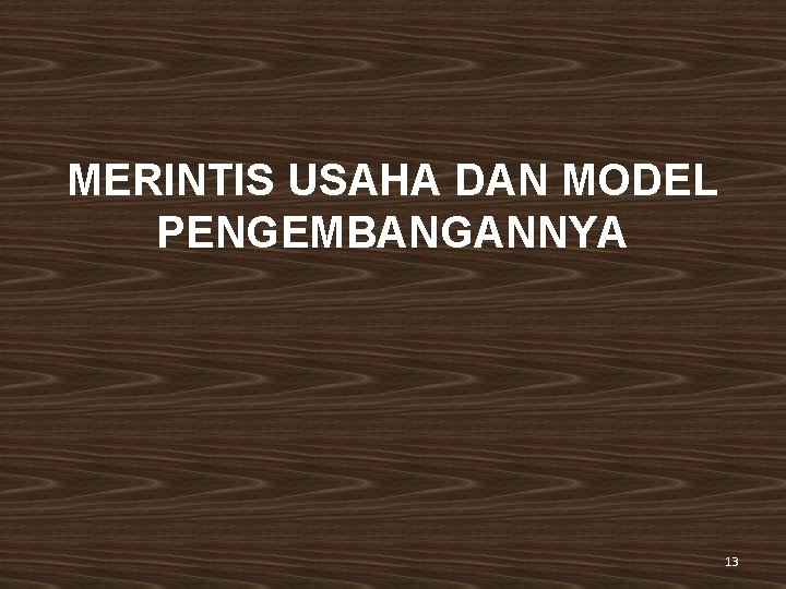 MERINTIS USAHA DAN MODEL PENGEMBANGANNYA 13 