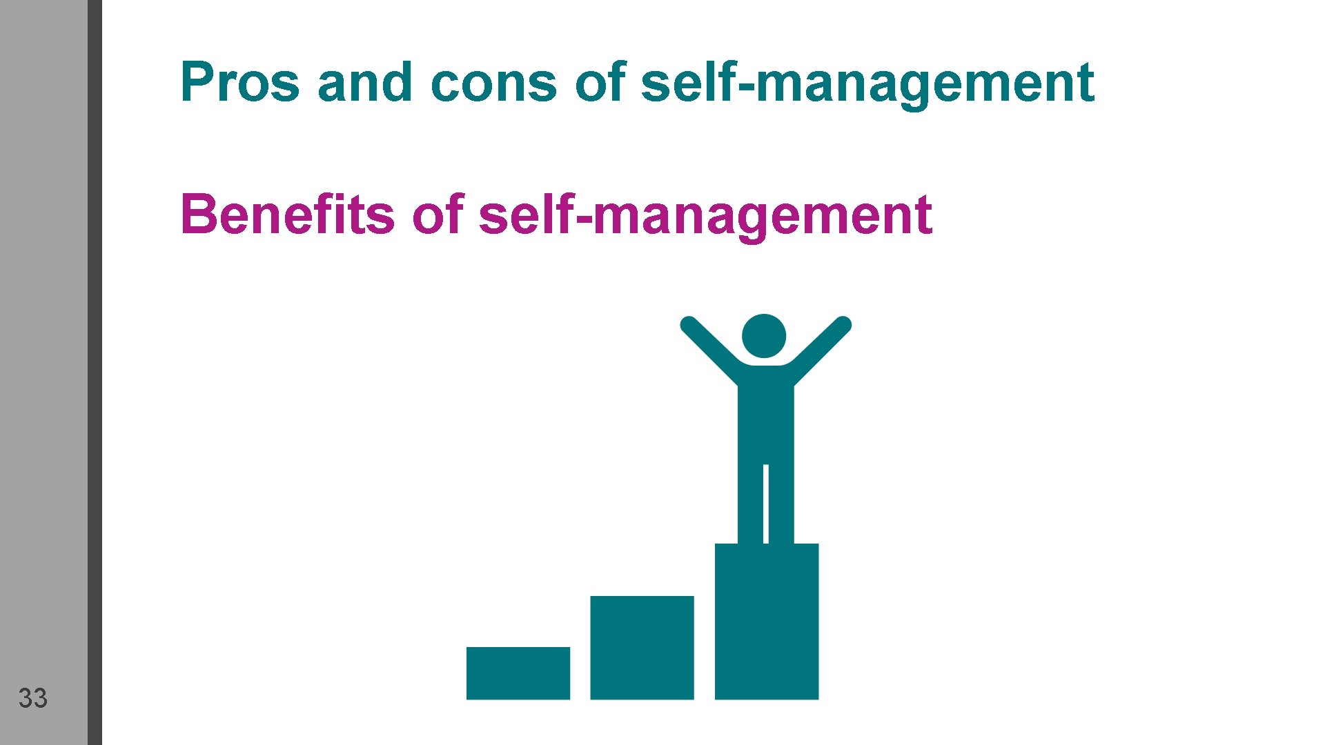 Pros and cons of self-management Benefits of self-management 33 