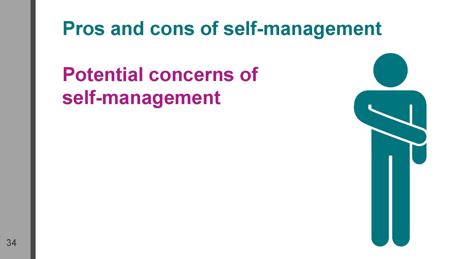 Pros and cons of self-management Potential concerns of self-management 34 