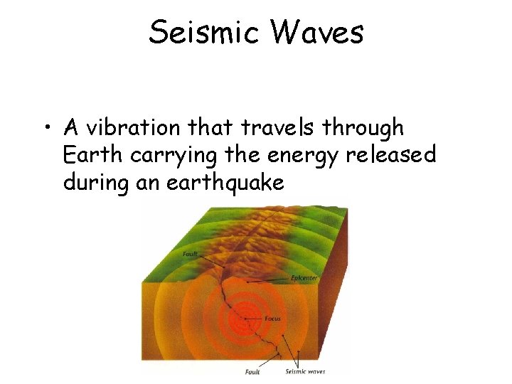 Seismic Waves • A vibration that travels through Earth carrying the energy released during