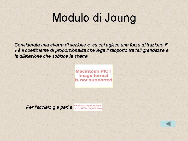 Modulo di Joung Considerata una sbarra di sezione s, su cui agisce una forza