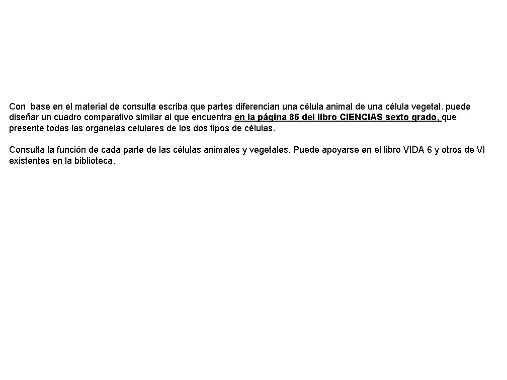 Con base en el material de consulta escriba que partes diferencian una célula animal