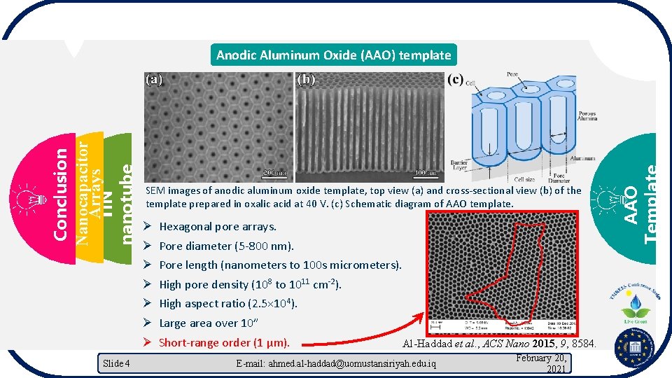 Slide 4 SEM images of anodic aluminum oxide template, top view (a) and cross-sectional