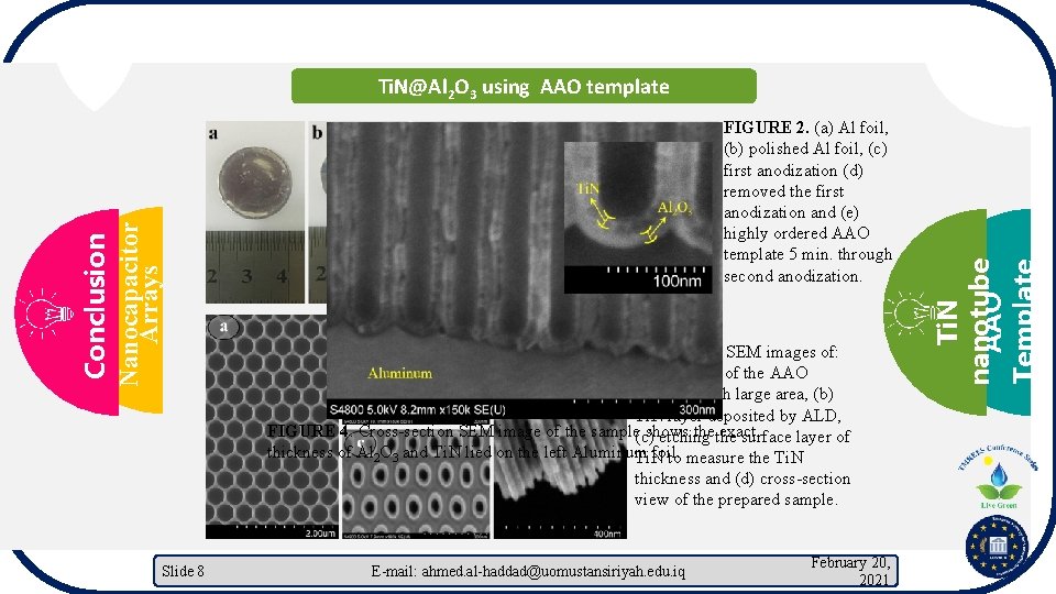 Slide 8 FIGURE 3. SEM images of: (a) top view of the AAO template