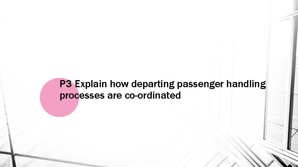P 3 Explain how departing passenger handling processes are co-ordinated 