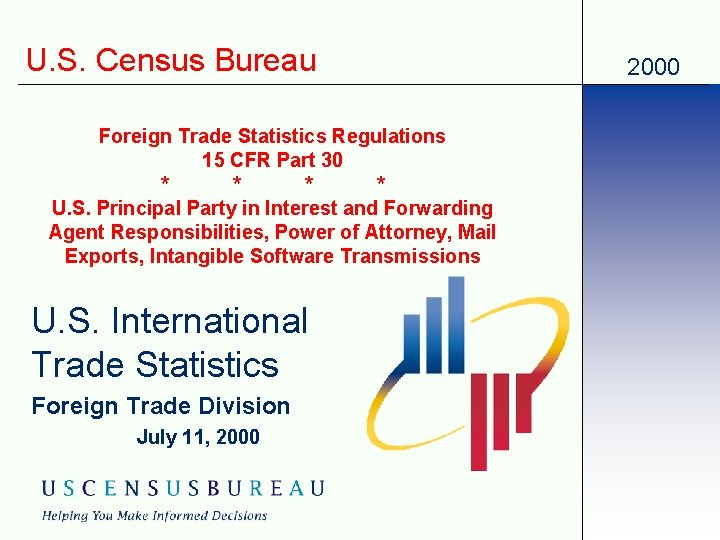 U. S. Census Bureau Foreign Trade Statistics Regulations 15 CFR Part 30 * *