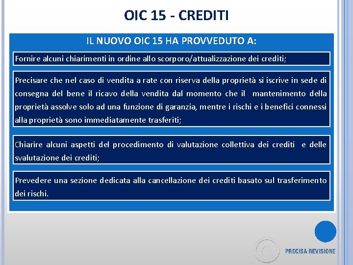 OIC 15 - CREDITI IL NUOVO OIC 15 HA PROVVEDUTO A: Fornire alcuni chiarimenti