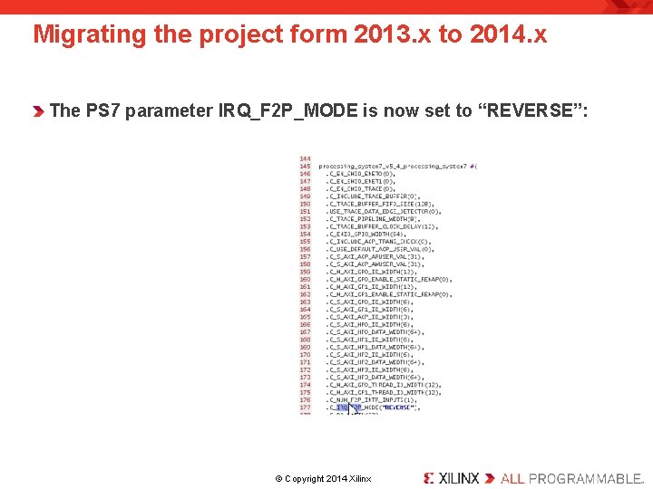 Migrating the project form 2013. x to 2014. x The PS 7 parameter IRQ_F