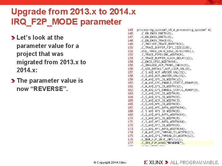 Upgrade from 2013. x to 2014. x IRQ_F 2 P_MODE parameter Let’s look at