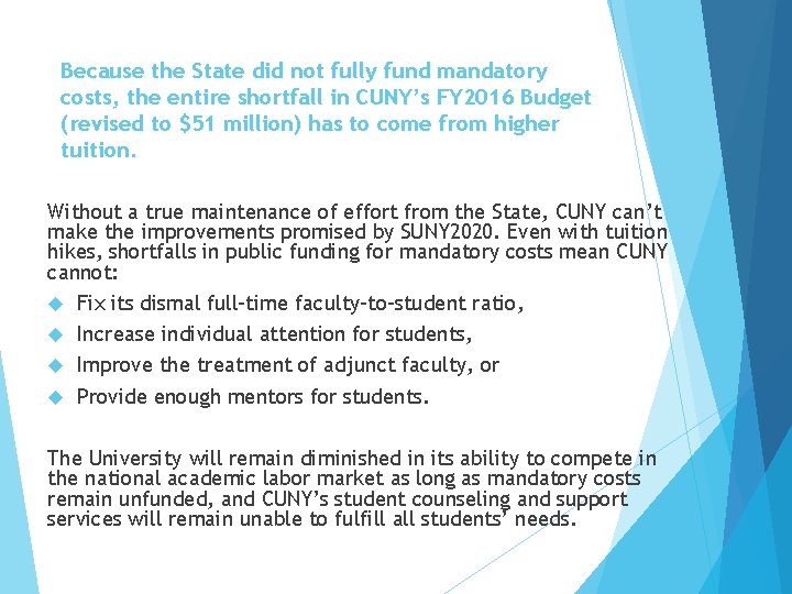 Because the State did not fully fund mandatory costs, the entire shortfall in CUNY’s