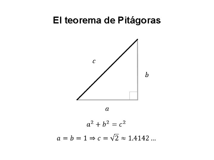 El teorema de Pitágoras c b a 