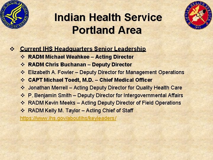 Indian Health Service Portland Area v Current IHS Headquarters Senior Leadership v RADM Michael
