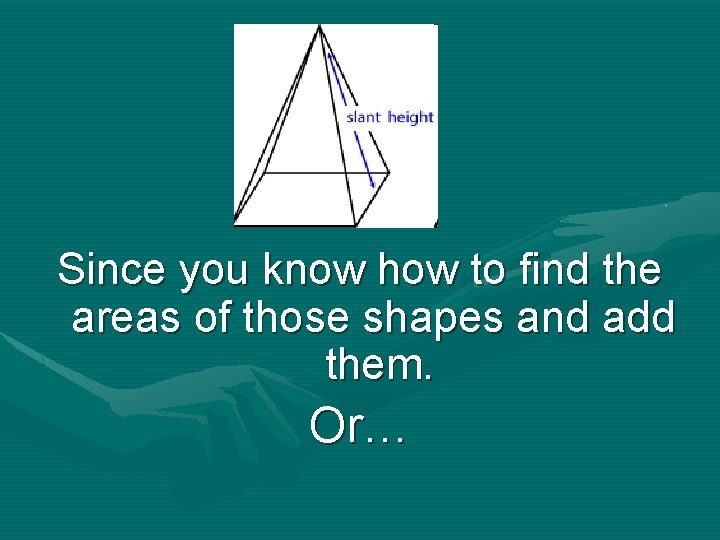 Since you know how to find the areas of those shapes and add them.