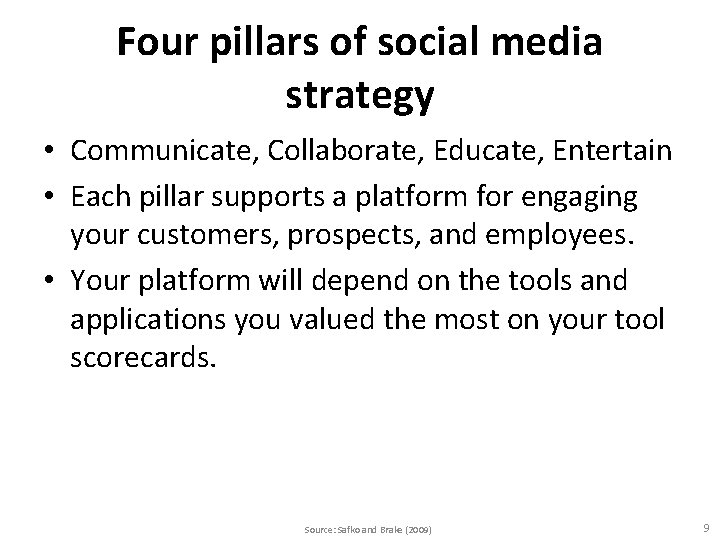 Four pillars of social media strategy • Communicate, Collaborate, Educate, Entertain • Each pillar Four pillars of social media strategy • Communicate, Collaborate, Educate, Entertain • Each pillar
