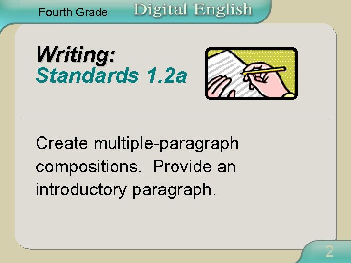 Fourth Grade Writing: Standards 1. 2 a Create multiple-paragraph compositions. Provide an introductory paragraph.