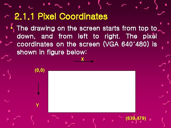 2. 1. 1 Pixel Coordinates • The drawing on the screen starts from top