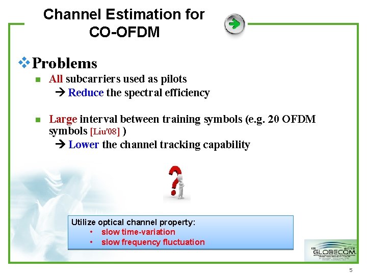 Channel Estimation for CO-OFDM v. Problems n All subcarriers used as pilots Reduce the Channel Estimation for CO-OFDM v. Problems n All subcarriers used as pilots Reduce the