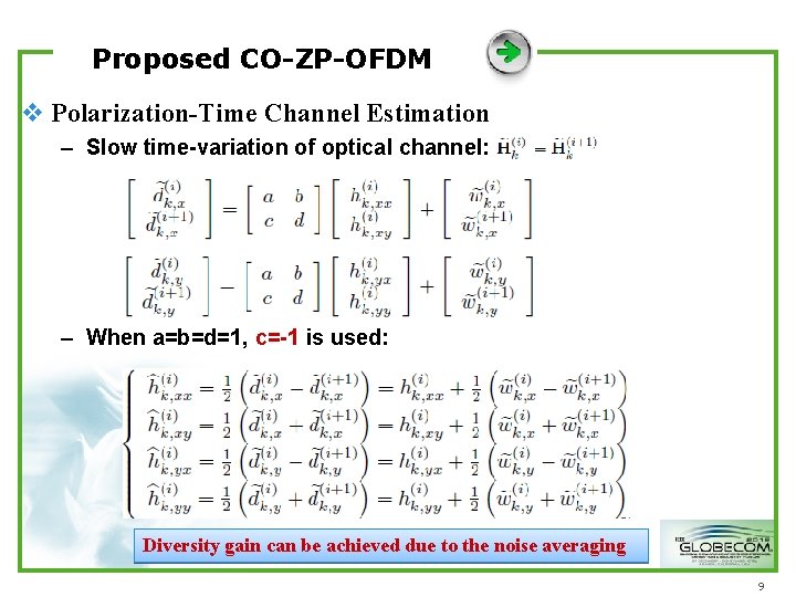 Proposed CO-ZP-OFDM v Polarization-Time Channel Estimation – Slow time-variation of optical channel: – When Proposed CO-ZP-OFDM v Polarization-Time Channel Estimation – Slow time-variation of optical channel: – When
