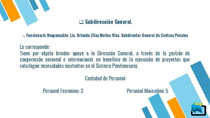 q Subdirección General. » Funcionario Responsable: Lic. Orlando Elías Molina Ríos. Subdirector General de