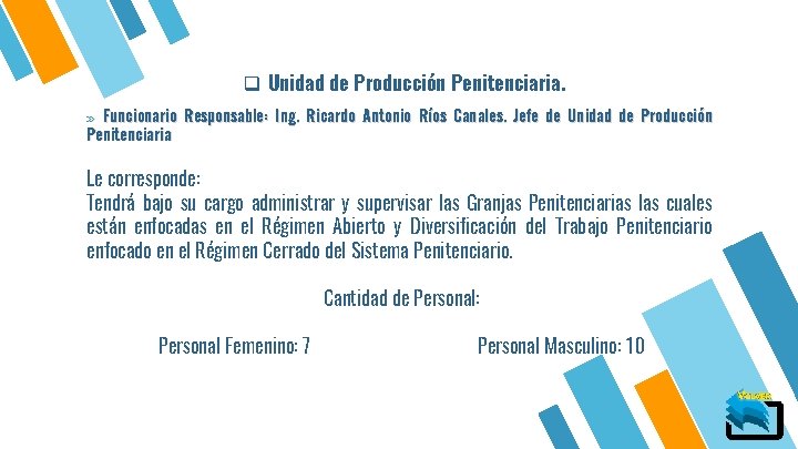 q Unidad de Producción Penitenciaria. » Funcionario Responsable: Ing. Ricardo Antonio Ríos Canales. Jefe