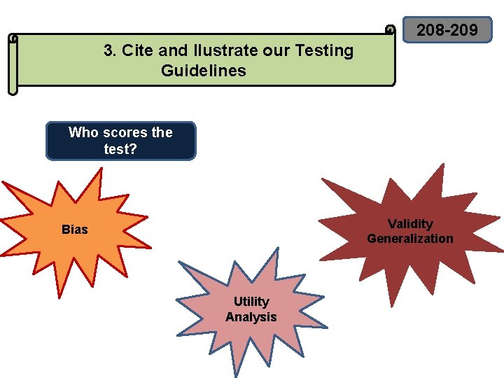 208 -209 3. Cite and Ilustrate our Testing Guidelines Who scores the test? Validity