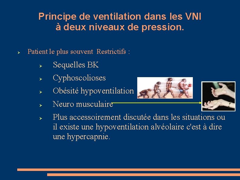 Principe de ventilation dans les VNI à deux niveaux de pression. Patient le plus
