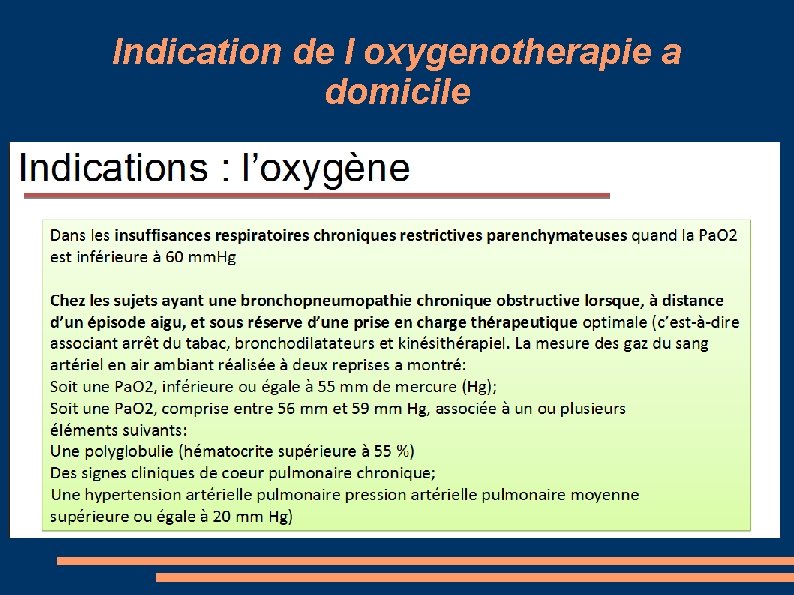 Indication de l oxygenotherapie a domicile 